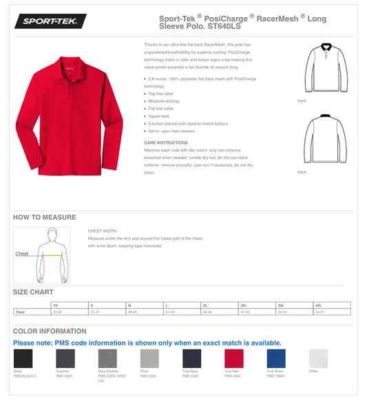 APIS - SPORT TEK PosiCharge Racermesh Long Sleeve Polo