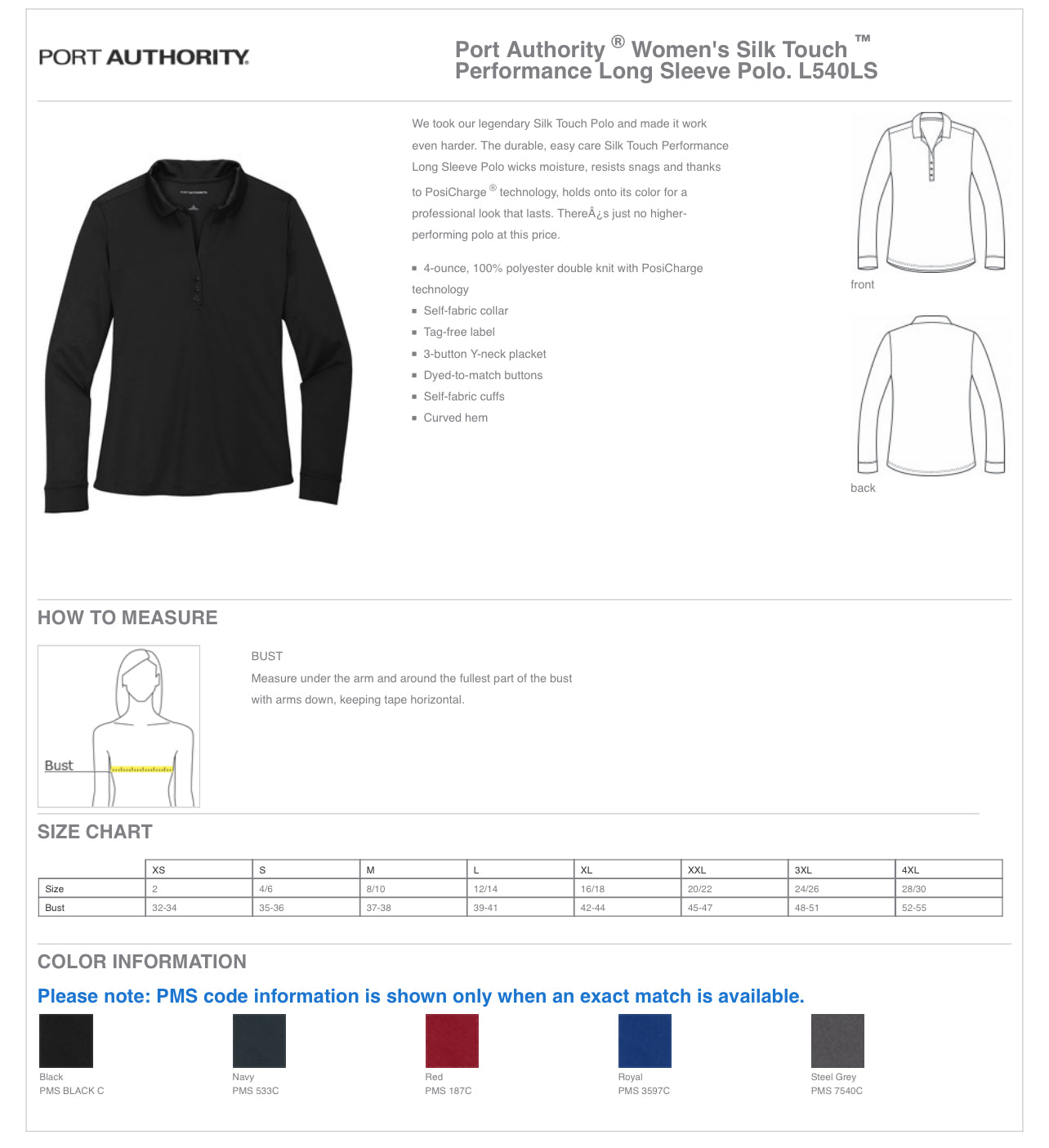 APIS - PORT AUTHORITY Women's Silk Touch Performance Long Sleeve Polo