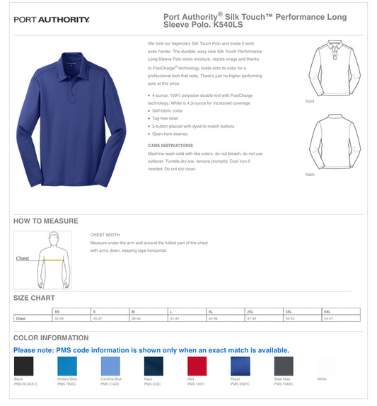 APIS - PORT AUTHORITY Silk Touch Performance Long Sleeve Polo